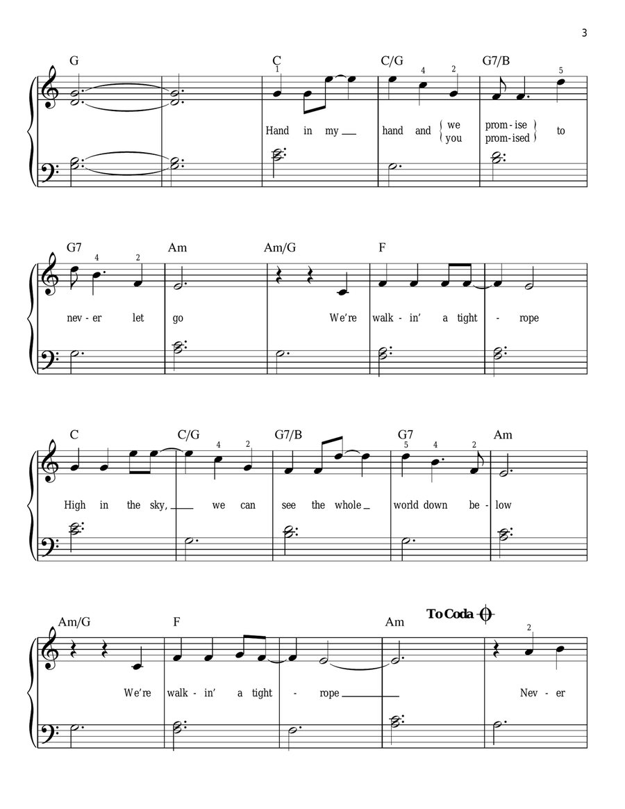 Tightrope (from The Greatest Showman) Easy Piano scores gallery preview page 3