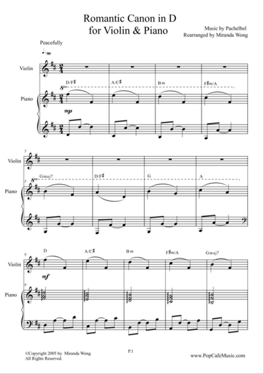 Romantic Canon in D for Violin & Piano Violin scores gallery preview page 1