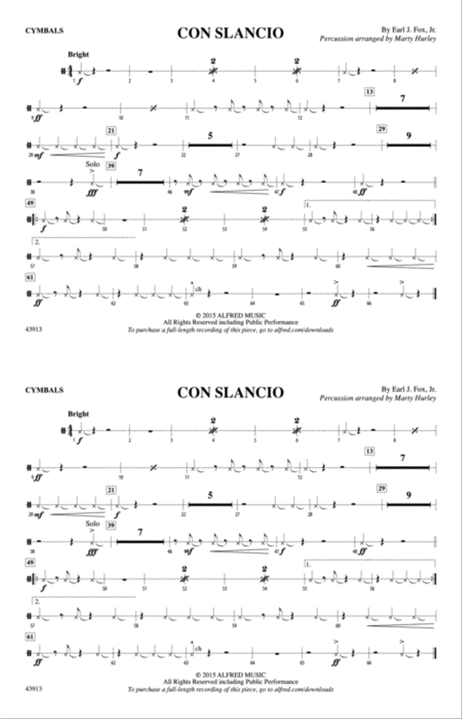 Con Slancio: Cymbals Marching Band scores gallery preview page 1