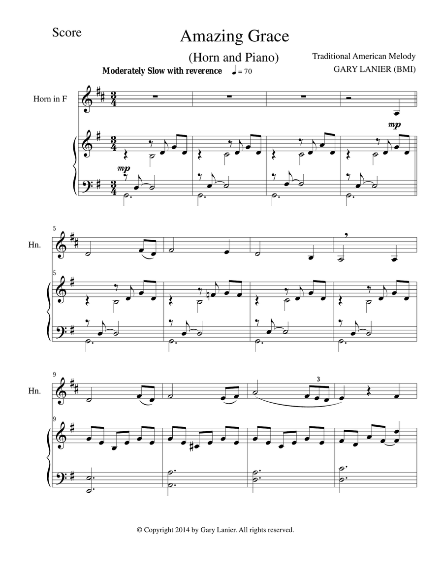 AMAZING GRACE (Horn Piano and Horn Part) AMAZING GRACE (Horn Piano and Horn Part) Piano scores gallery preview page 1