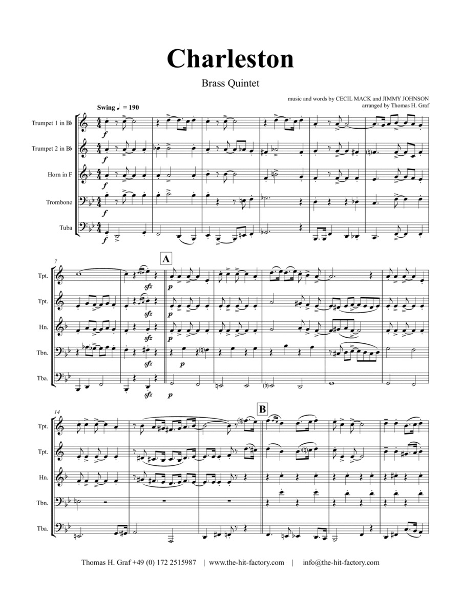 Charleston - 20ths Classic - Brass Quintet - Bb Brass Quintet scores gallery preview page 1