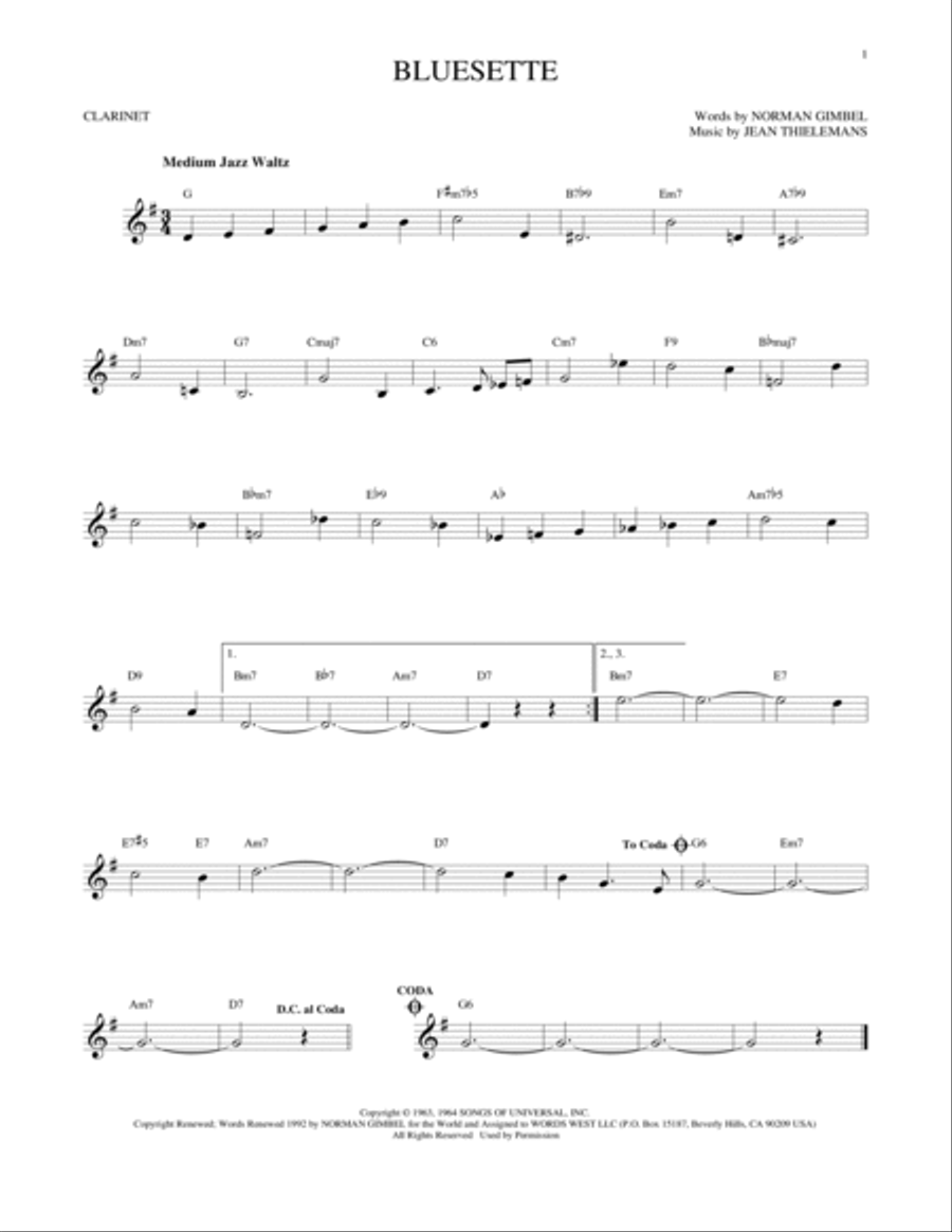 Bluesette Bluesette Clarinet Solo scores gallery preview page 1