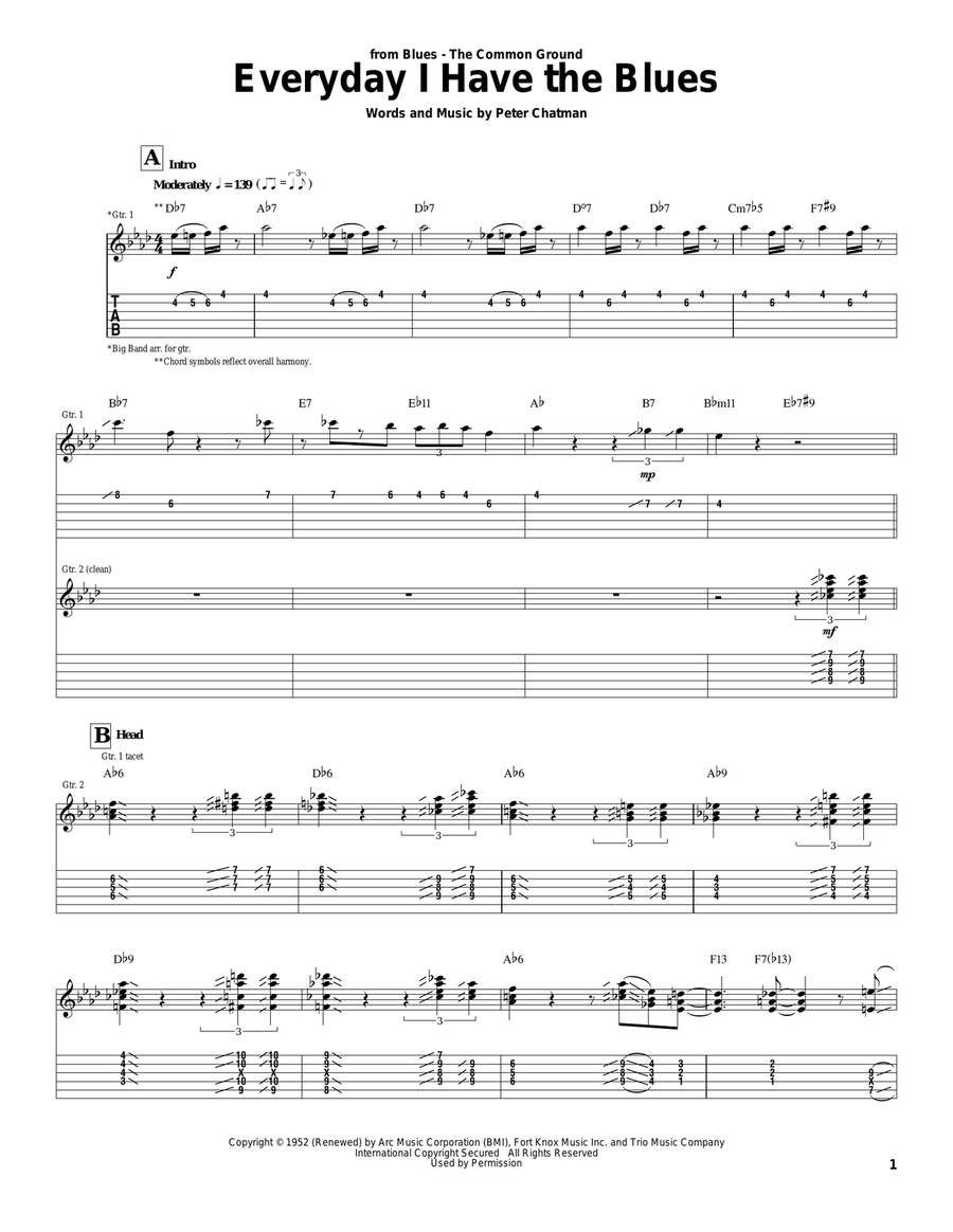 Everyday I Have The Blues Electric Guitar scores gallery preview page 1