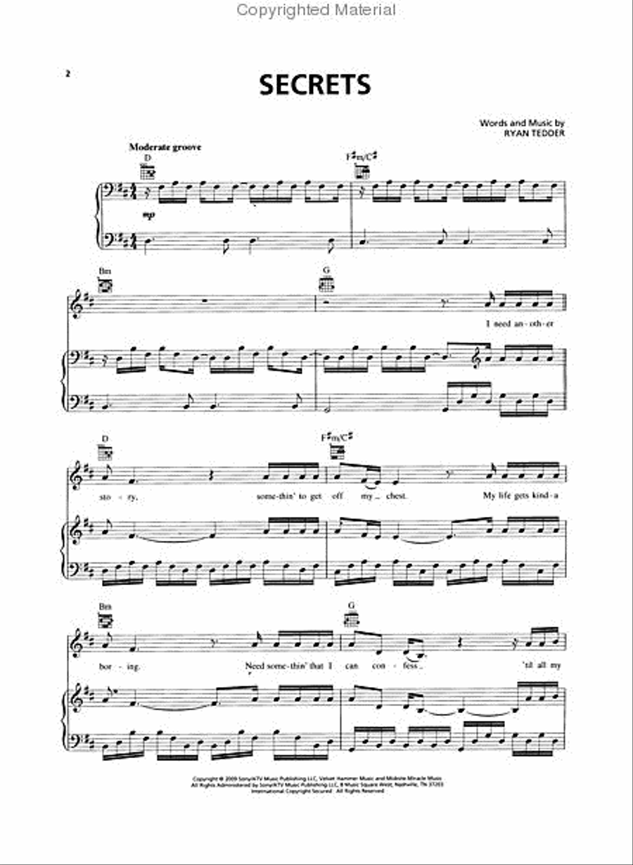 Secrets Secrets Piano, Vocal, Guitar scores gallery preview page 2