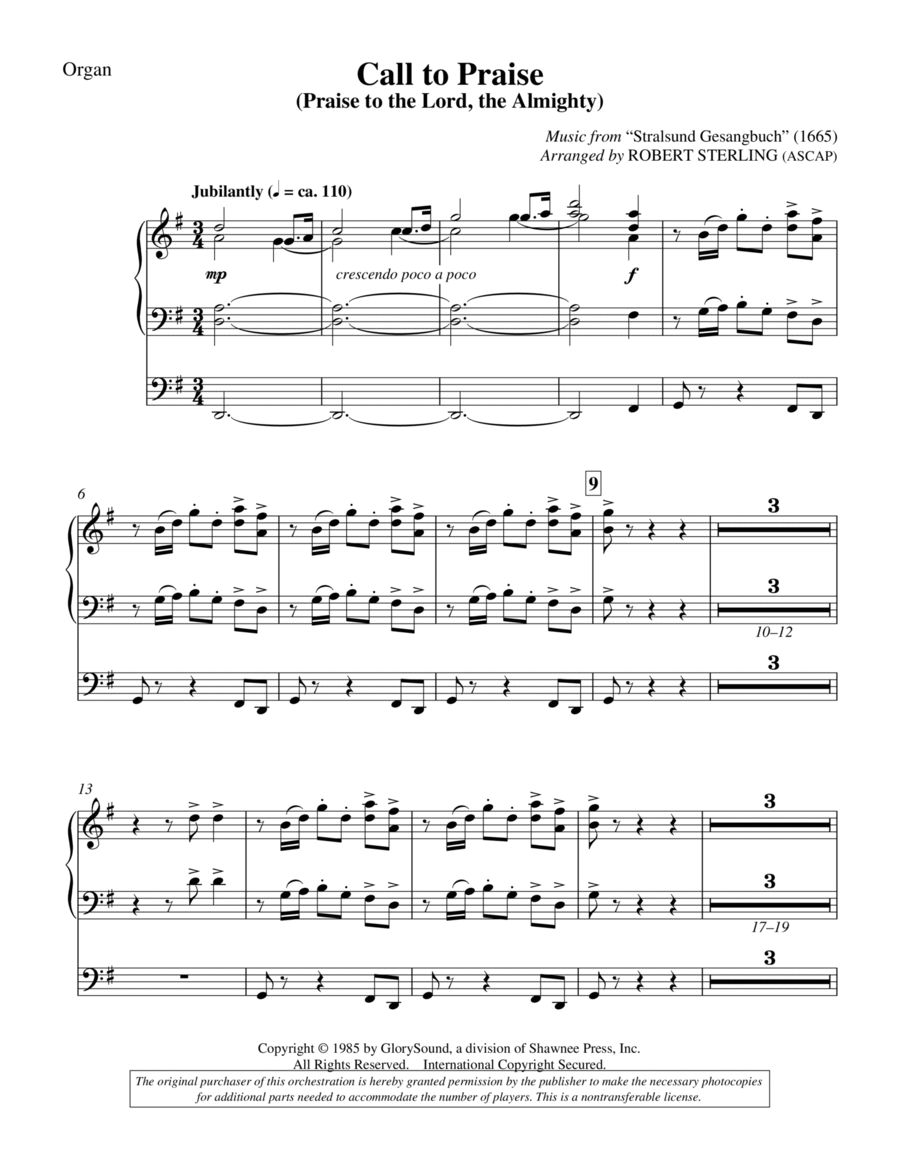 Call To Praise (Praise To The Lord, The Almighty) - Organ Choir scores gallery preview page 1