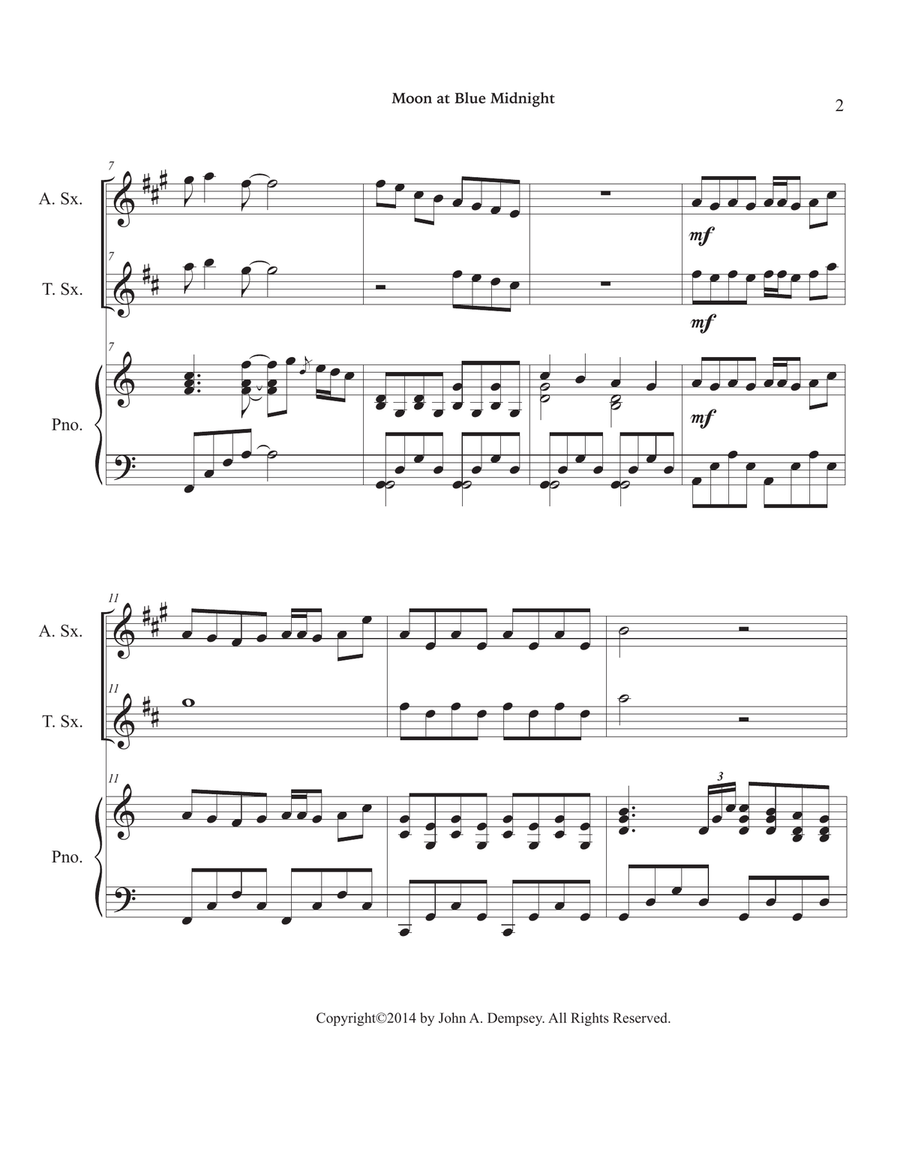 Moon at Blue Midnight (Trio for Alto Sax, Tenor Sax and Piano) Small Ensemble scores gallery preview page 6