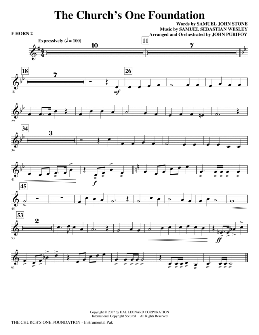 The Church's One Foundation - F Horn 2 Choir scores gallery preview page 1