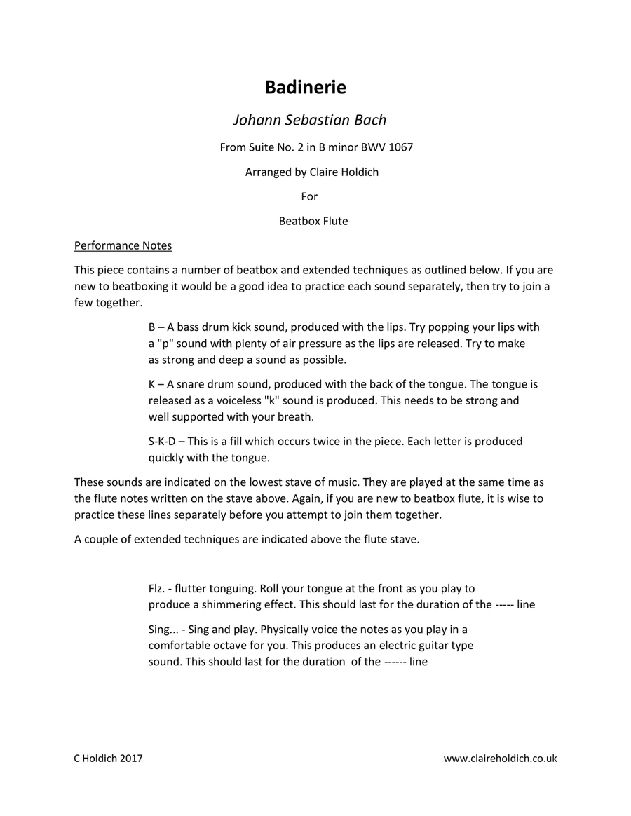 Badinerie (Beatbox Flute Solo) Flute Solo scores gallery preview page 1