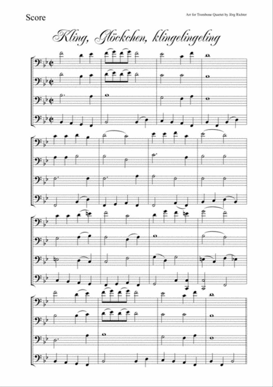 Ring, little Bell (Kling, Glöckchen; German Christmas Carol) for Trombone Quartet Brass Quartet scores gallery preview page 2