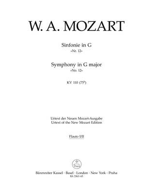 Book cover for Symphony, No. 12 G major, KV 110(75b)