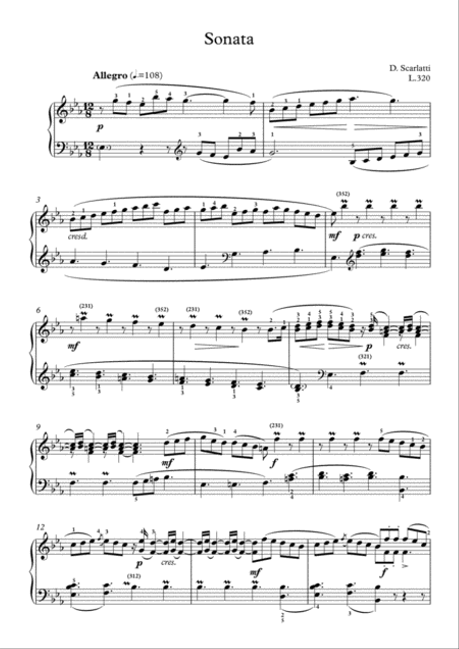 Scarlatti-Sonata in E flat-Major L.320 K.253(piano) Piano Solo scores gallery preview page 2