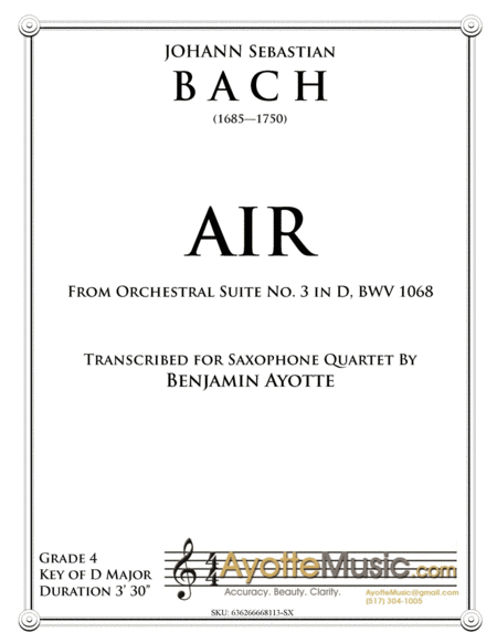 Air from Orchestral Suite No. 3, BWV 1068 transcribed for Saxophone Quartet