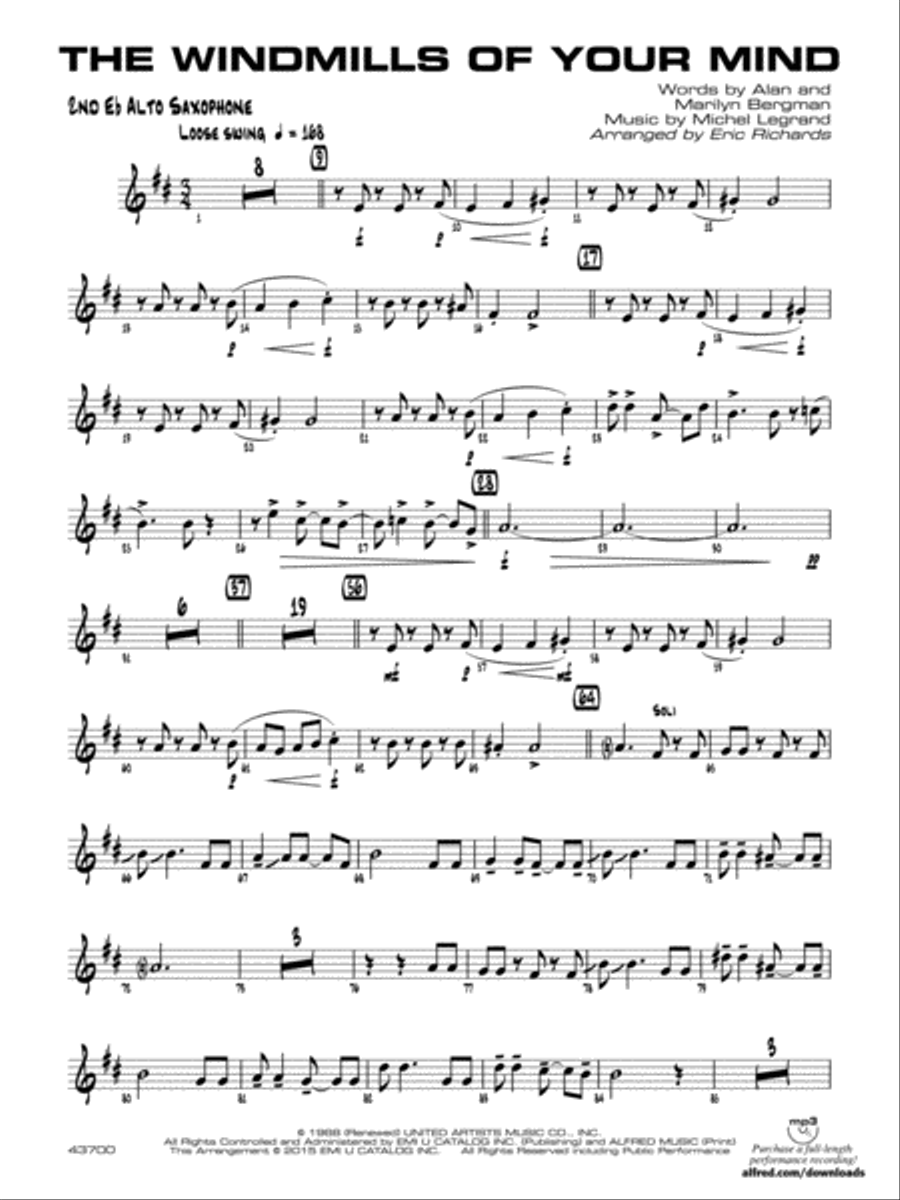 The Windmills of Your Mind: 2nd E-flat Alto Saxophone Jazz Ensemble scores gallery preview page 1