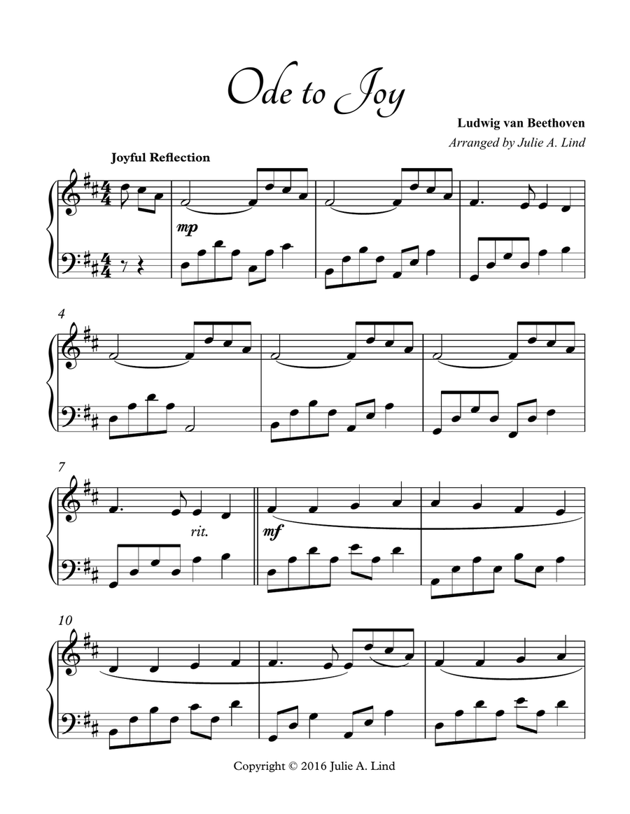 Ode to Joy Piano Solo scores gallery preview page 1
