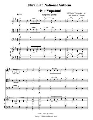 Ukrainian National Anthem for Piano Quartet