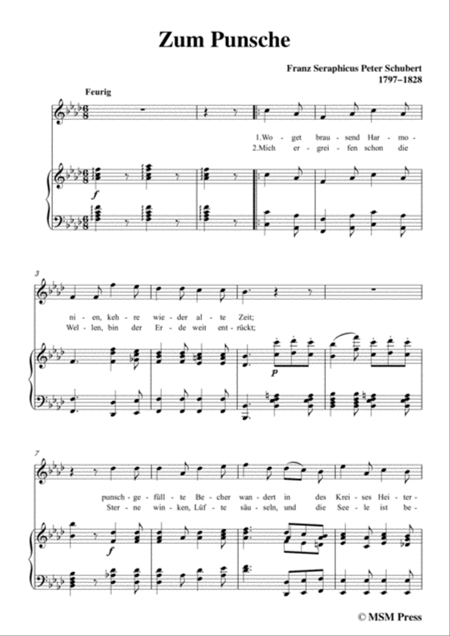 Schubert-Zum Punsche,in f minor,for Voice&Piano Voice scores gallery preview page 3