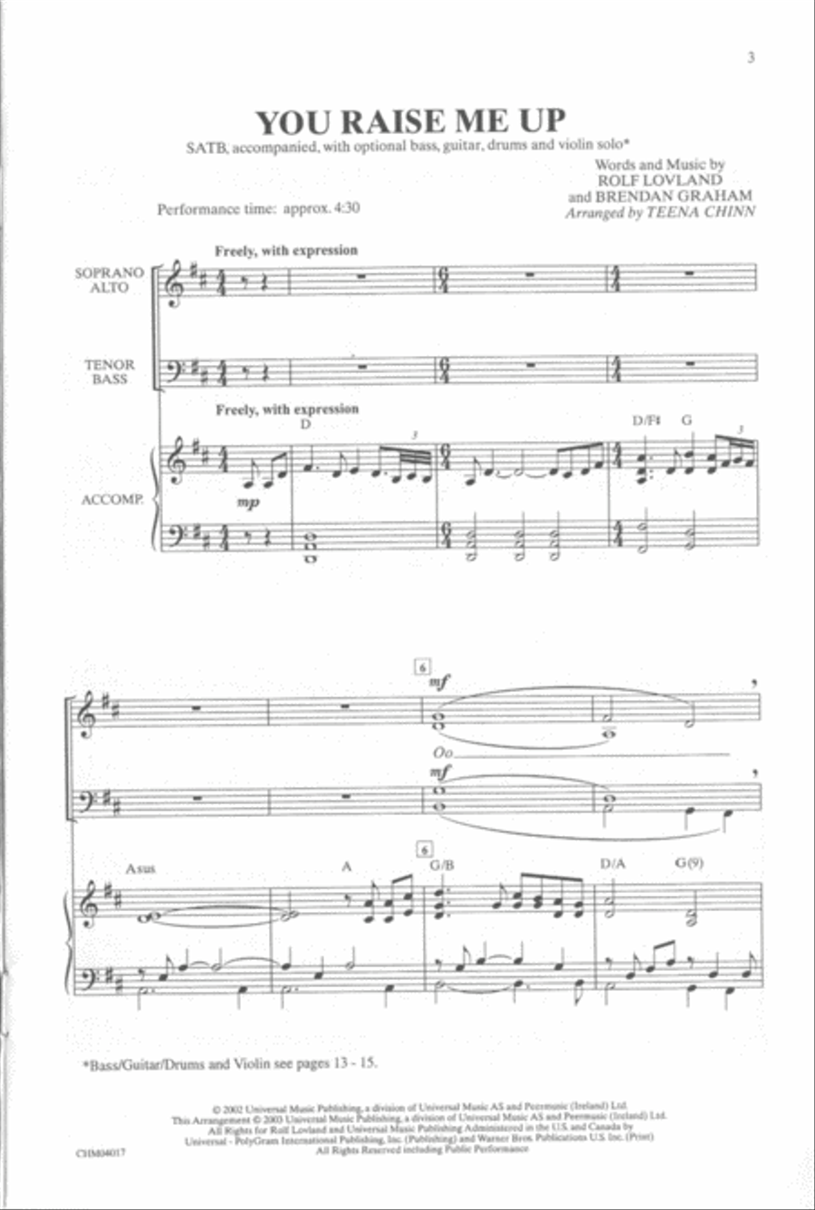 You Raise Me Up (as recorded by Josh Groban) 4-Part scores gallery preview page 2