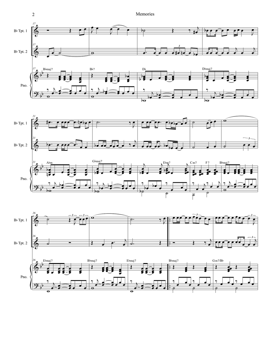 Memories Trumpet Duet scores gallery preview page 2