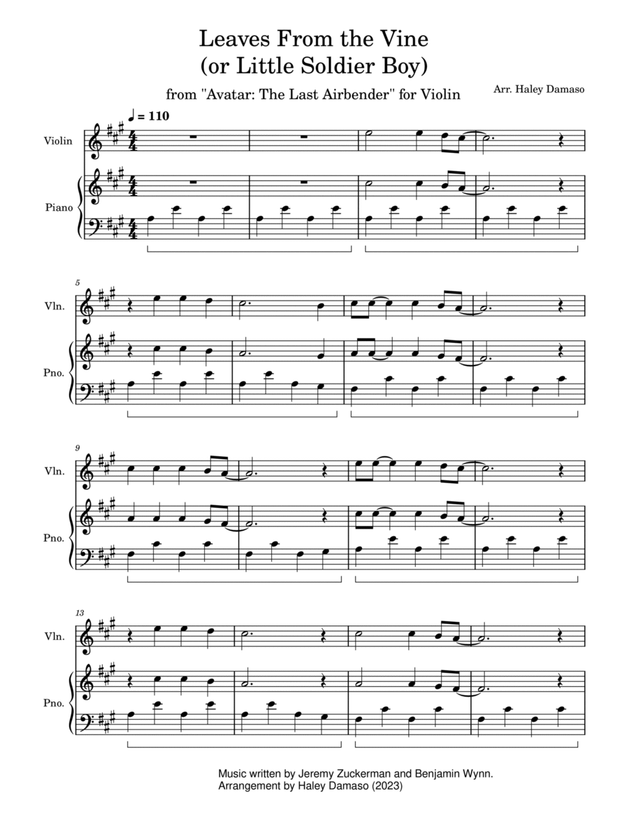 Leaves From The Vine Violin Solo scores gallery preview page 1
