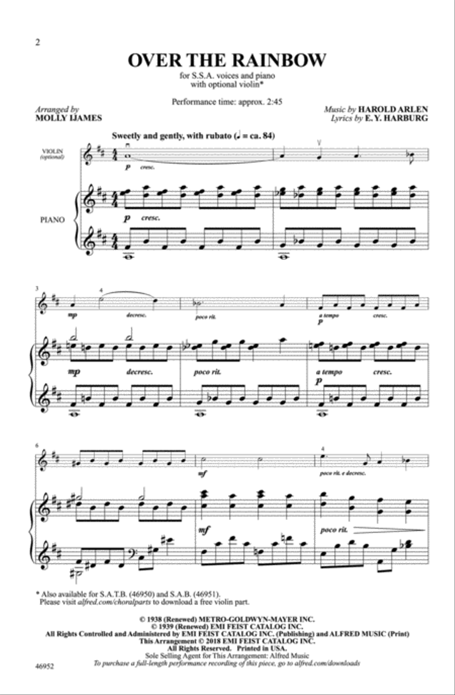 Over the Rainbow Choir scores gallery preview page 1