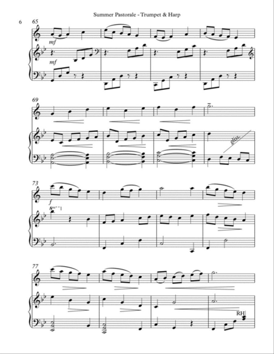 Summer Pastorale, Duet for Bb Trumpet & Harp Trumpet Duet scores gallery preview page 6