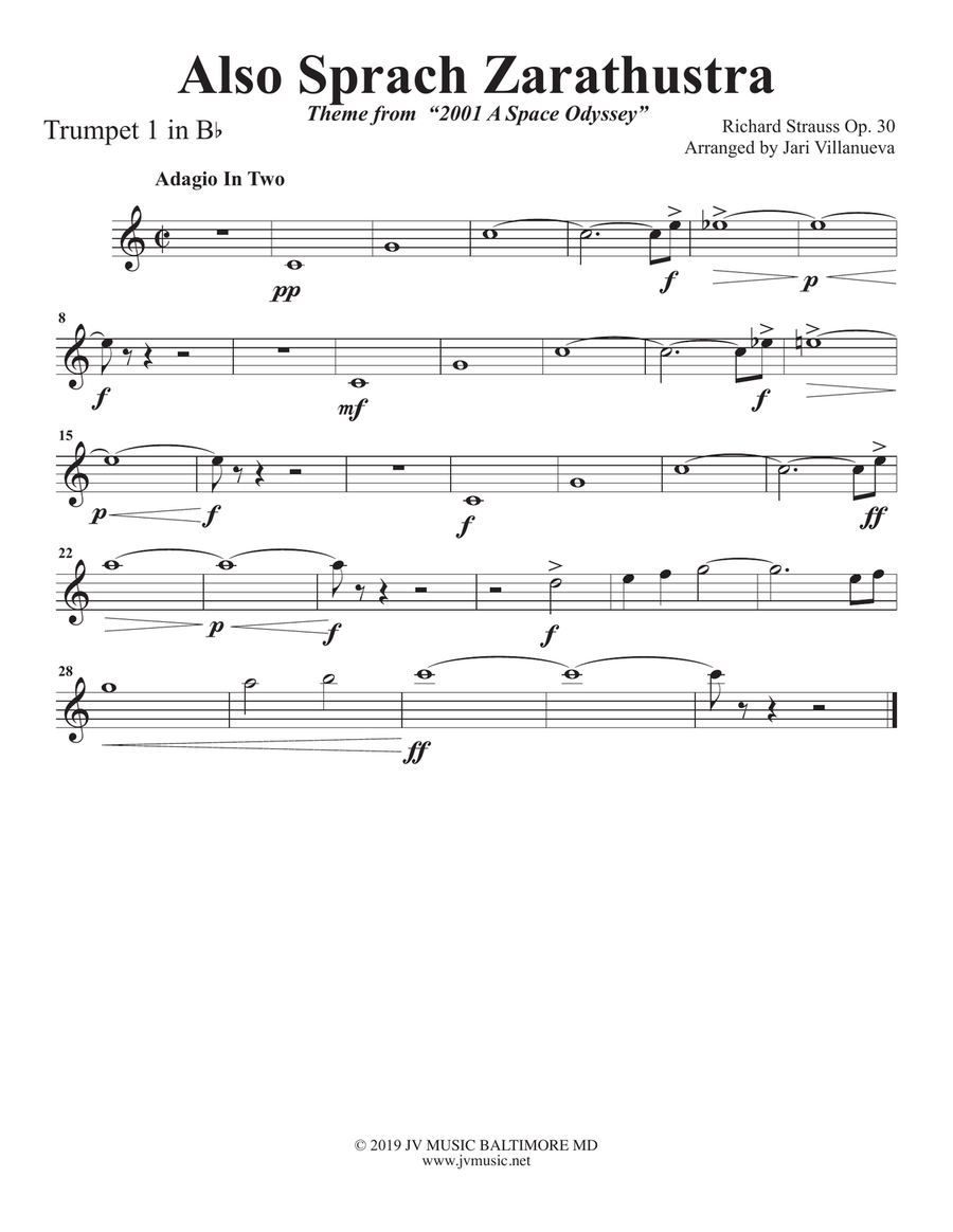 Also Sprach Zarathustra for Brass Quintet with optional Timpani Brass Ensemble scores gallery preview page 5