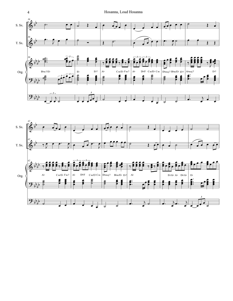 Hosanna, Loud Hosanna (Duet for Soprano and Tenor Saxophone - Organ accompaniment) Woodwind Duet scores gallery preview page 4