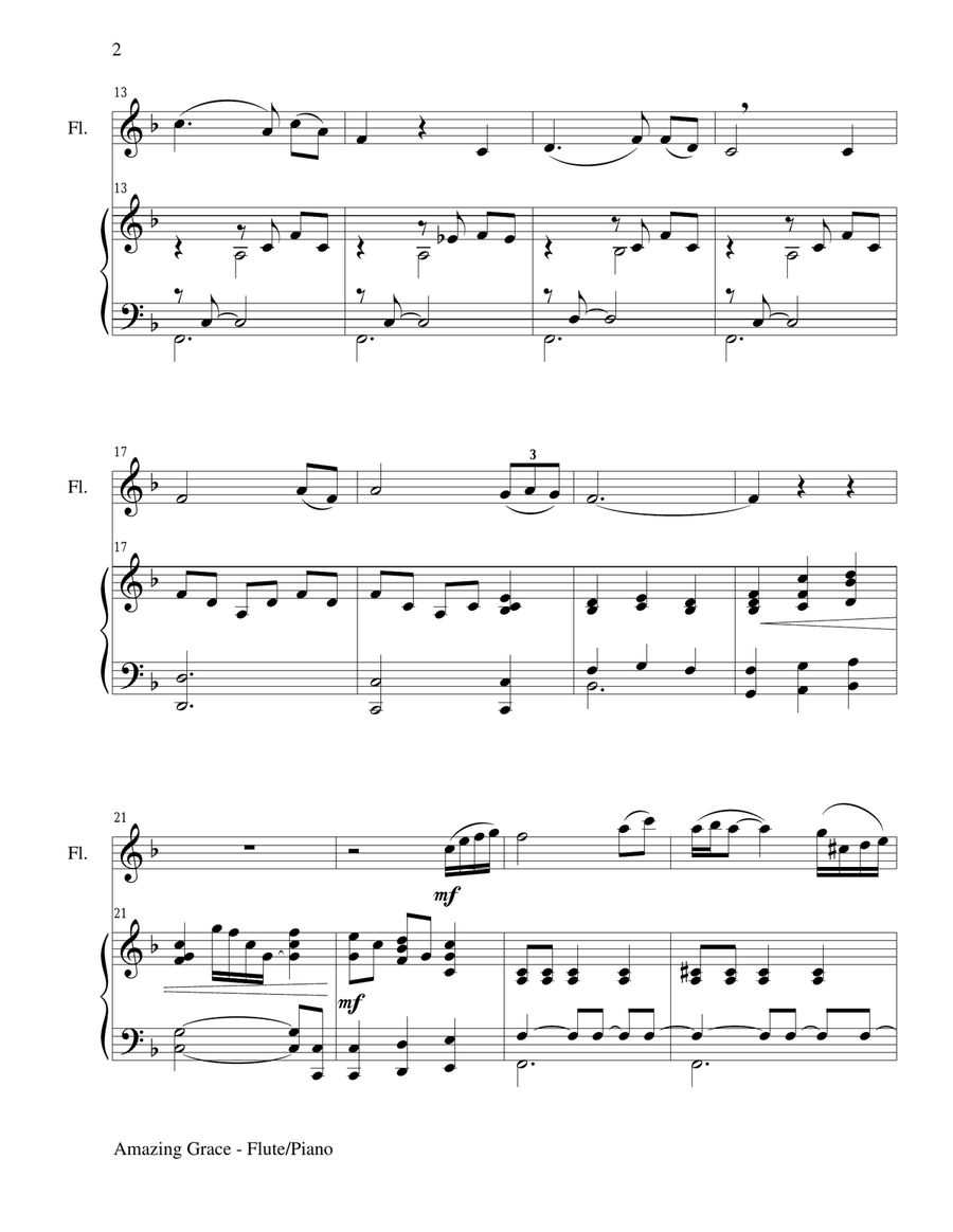 AMAZING GRACE (Flute Piano and Flute Part) Flute Solo scores gallery preview page 2