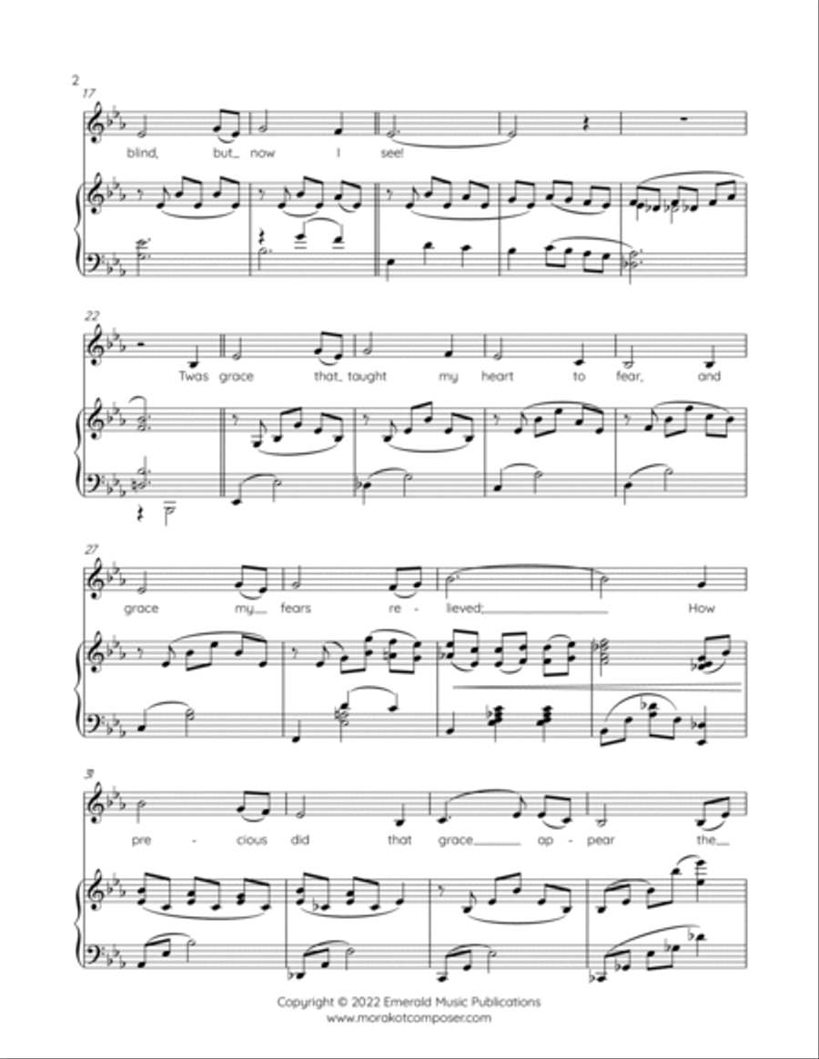 Amazing Grace for Voice & Piano (E-flat) Low Voice Amazing Grace for Voice & Piano (E-flat) Low Voice Low Voice scores gallery preview page 2