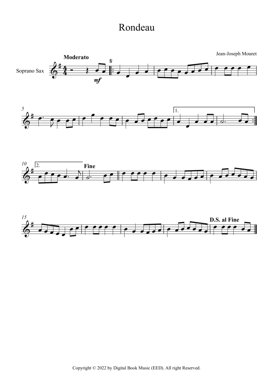 Rondeau - Jean-Joseph Mouret (Soprano Sax) Soprano Saxophone scores gallery preview page 1
