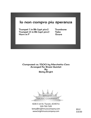 Book cover for Marchetto Cara Io non compro piu speranza (for brass quintet)