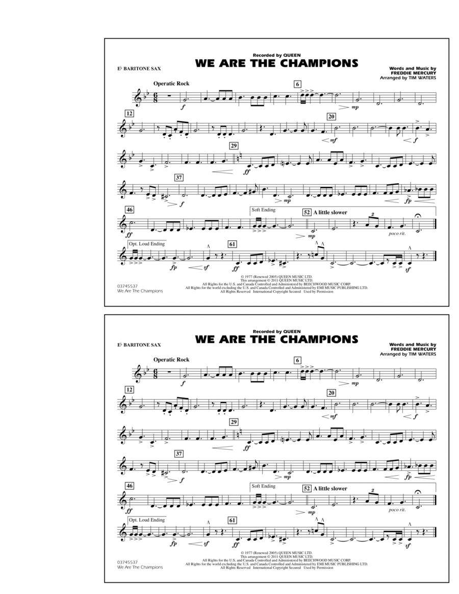 We Are The Champions - Eb Baritone Sax