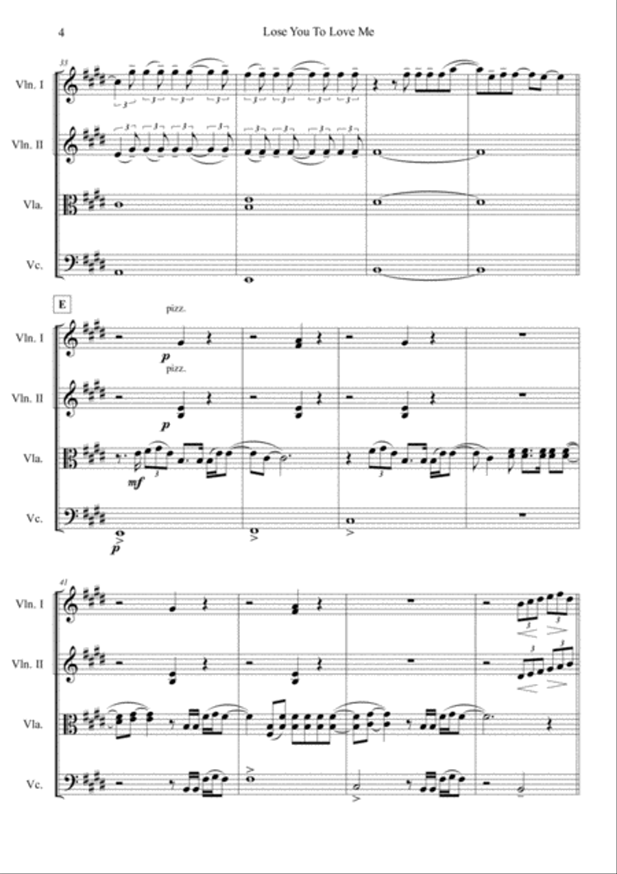 Lose You To Love Me String Quartet scores gallery preview page 4