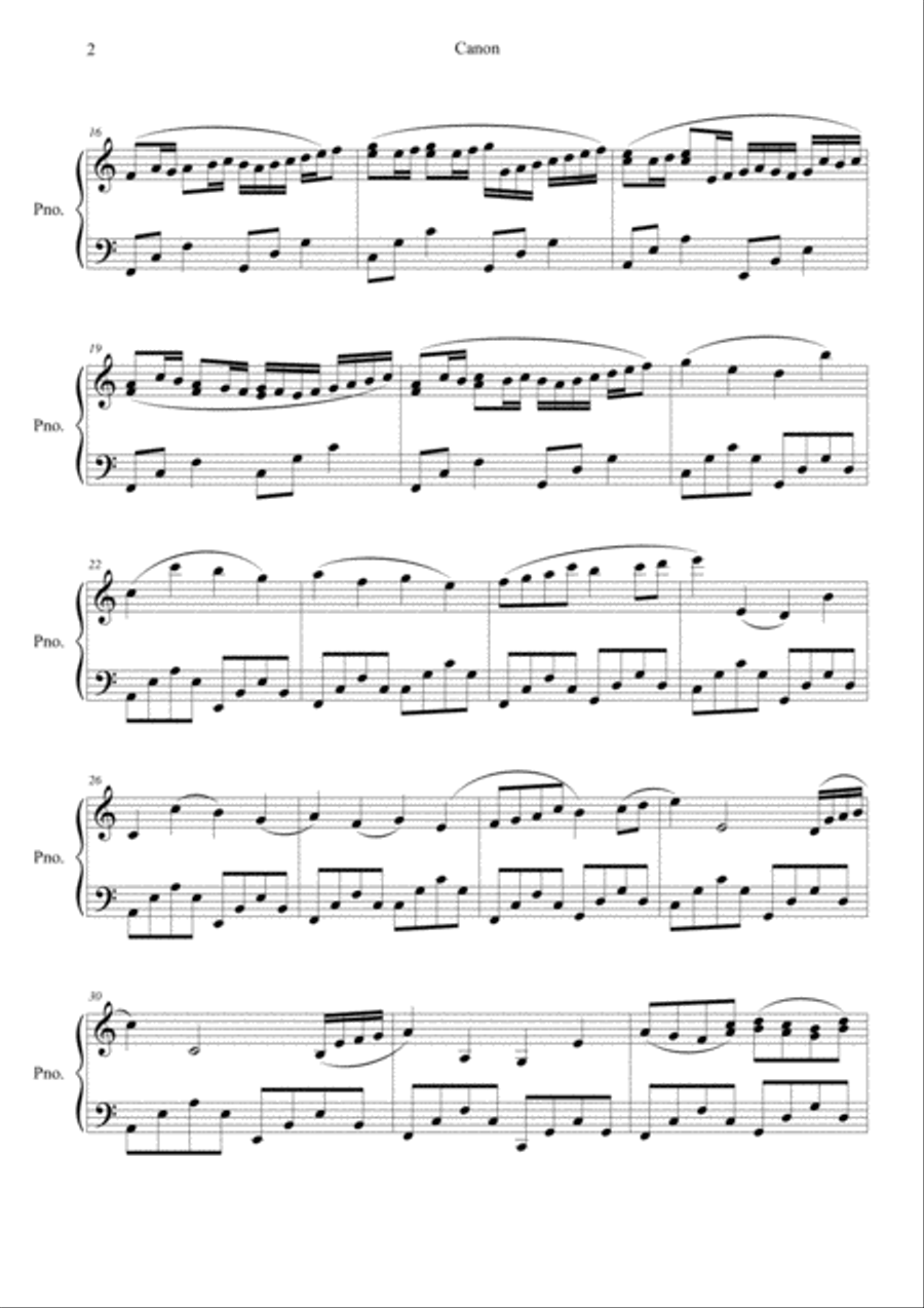 Canon in C (Easy and Short Version) Easy Piano scores gallery preview page 2