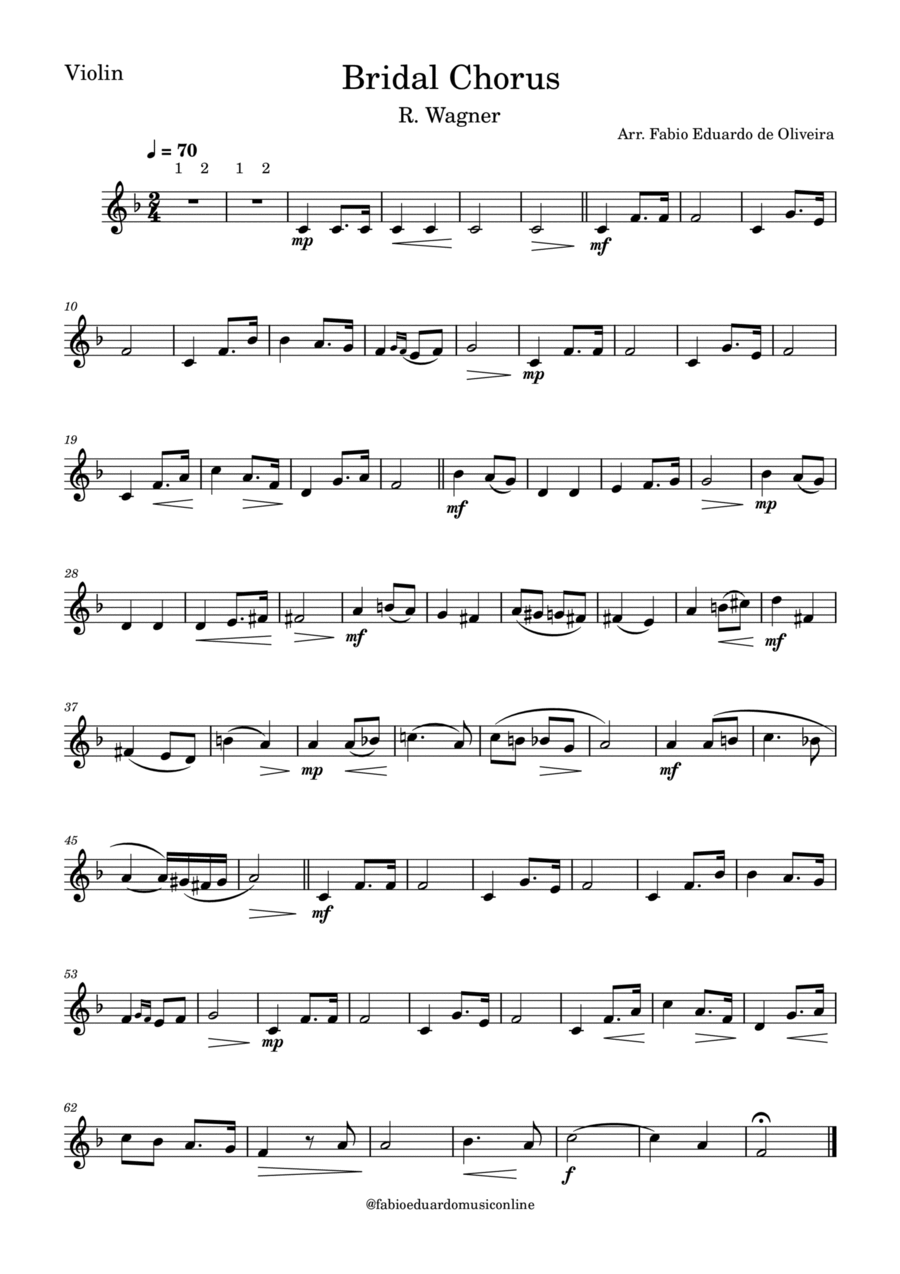 Bridal Chorus (Wagner) - Wedding March - Easy Arrangement image number null