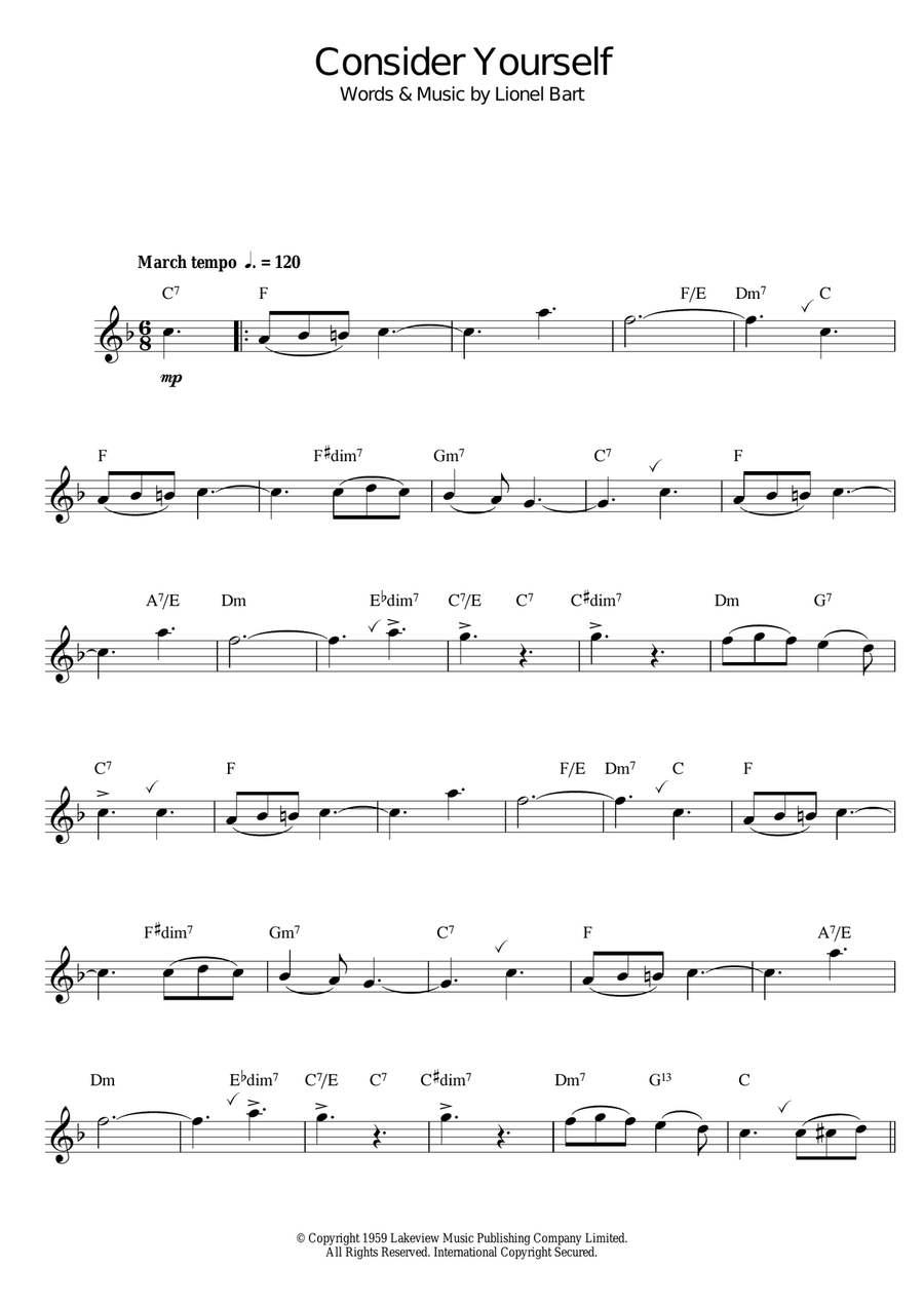 Consider Yourself Consider Yourself Saxophone Solo scores gallery preview page 1