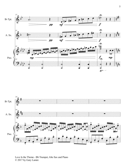 LOVE IS THE THEME (Trio – Bb Trumpet, Alto Sax & Piano with Score/Parts) image number null