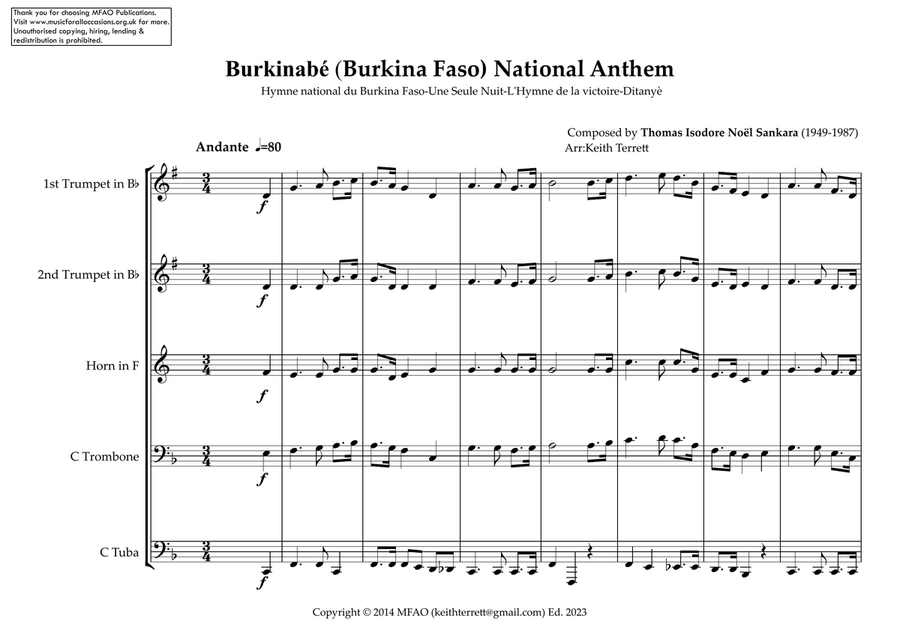 Burkinabé (Burkina Faso) National Anthem for Brass Quintet (World National Anthem Series) Brass Quintet scores gallery preview page 2