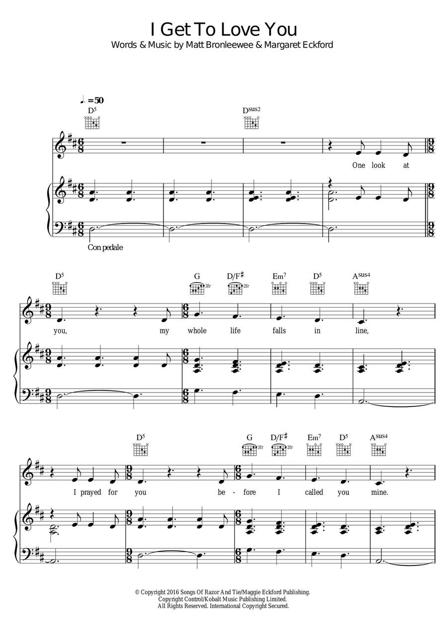 I Get To Love You Piano, Vocal, Guitar scores gallery preview page 1