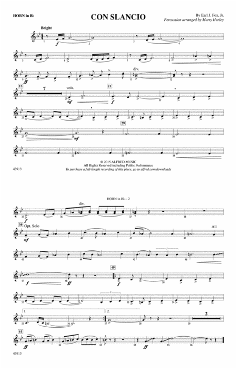 Con Slancio: Horn in B flat Marching Band scores gallery preview page 1