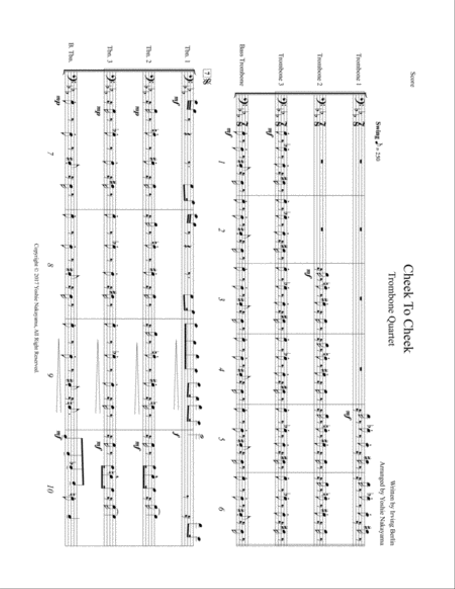 Cheek To Cheek - Score Only Brass Quartet scores gallery preview page 1