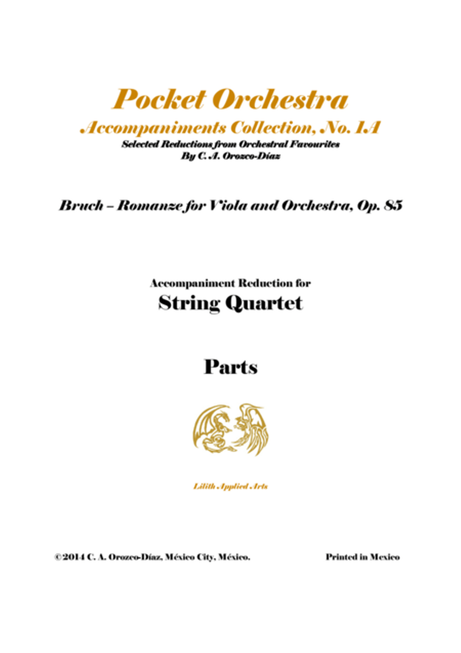 Bruch - Romanze for Viola and Orchestra, Op. 85 (Accompaniment Reduction for String Quartet, PARTS) String Quartet scores gallery preview page 1