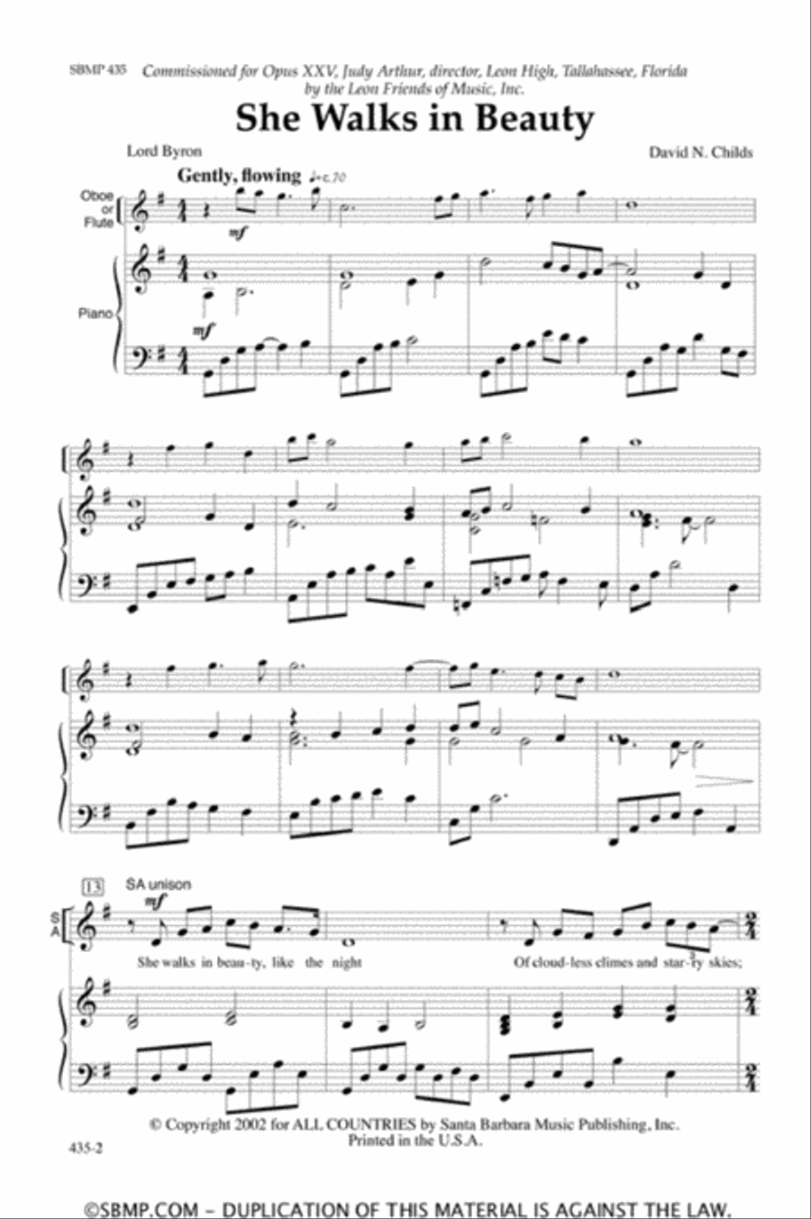 She Walks in Beauty - SSAA Octavo SSAA scores gallery preview page 2