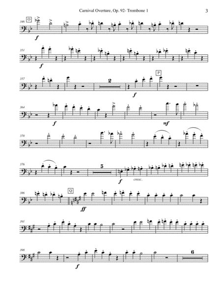 Dvorak Carnival Overture - Trombone Bass Clef 1 (Transposed Part), Op.92