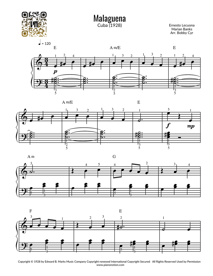 Malagueña (piano fácil) Malagueña (piano fácil) Easy Piano scores gallery preview page 1