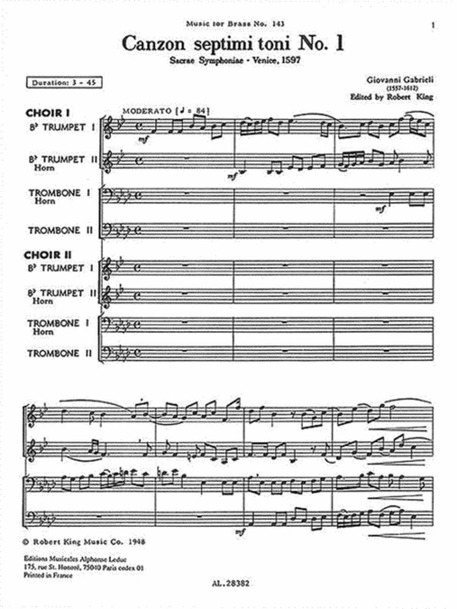 Canzon Septimi Toni No. 1, Sacred Symphony, For Eight-part Brass Ch