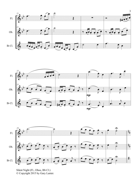 Gary Lanier: SILENT NIGHT - Woodwind Trio (Flt, Ob & Bb Clr - Score & Parts) image number null