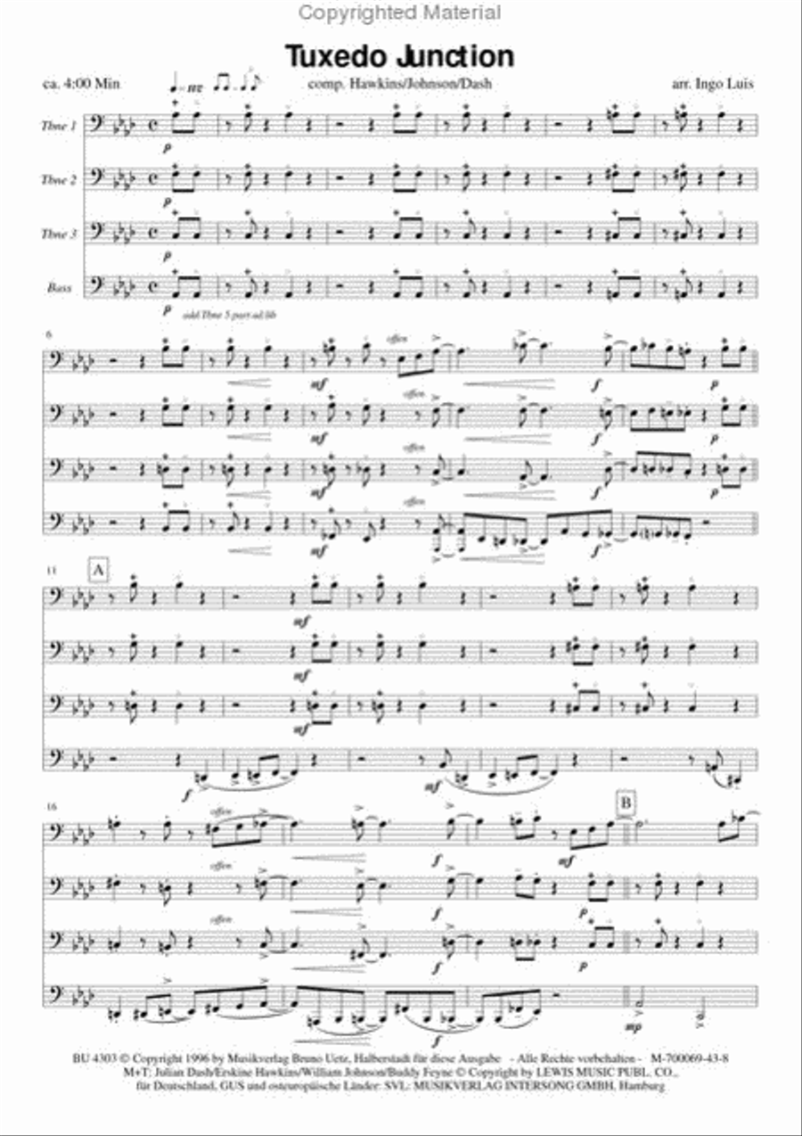 Tuxedo Junction Trombone Quartet scores gallery preview page 2
