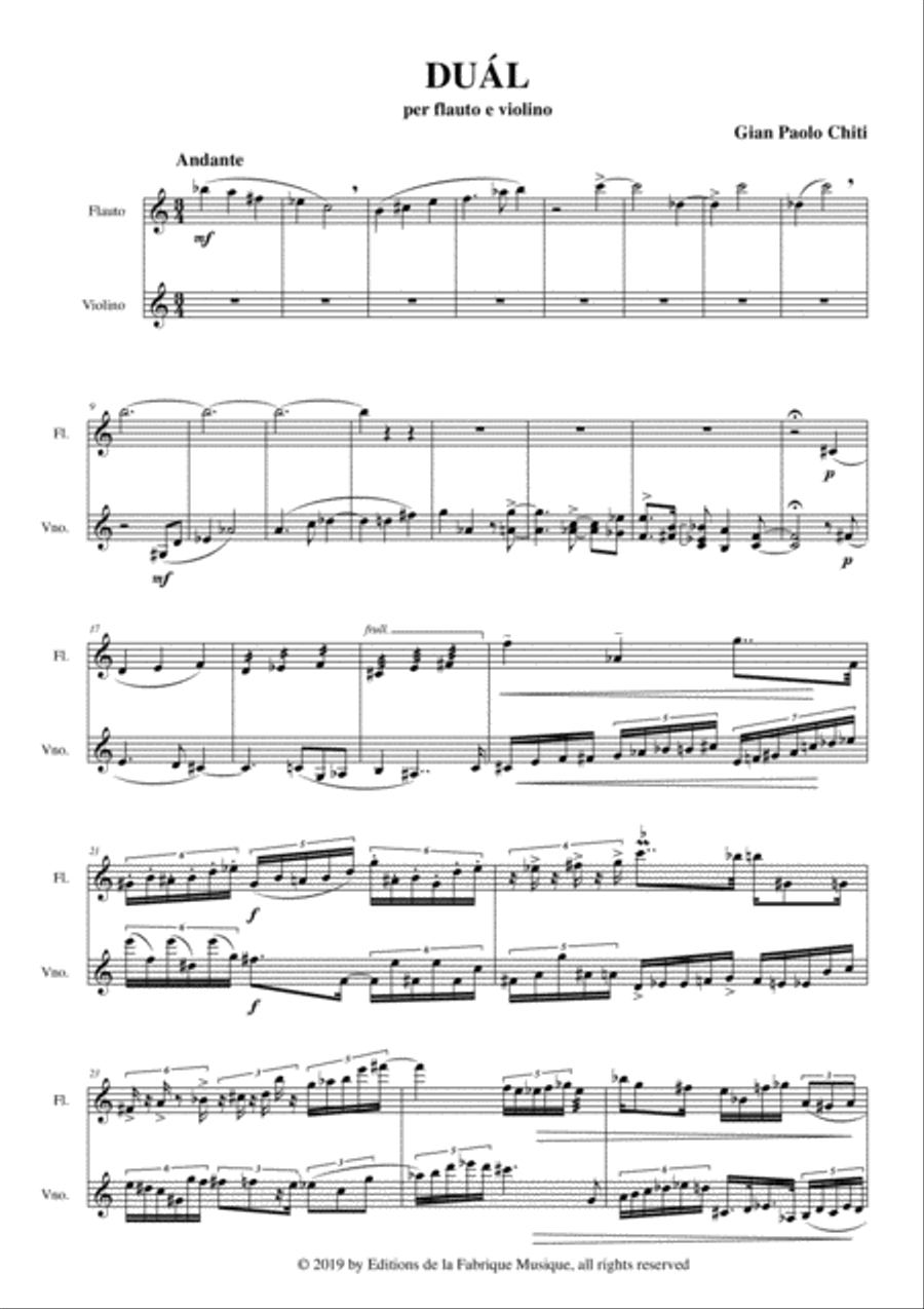 Gian Paolo Chiti: Dual for flute and violin Flute scores gallery preview page 2