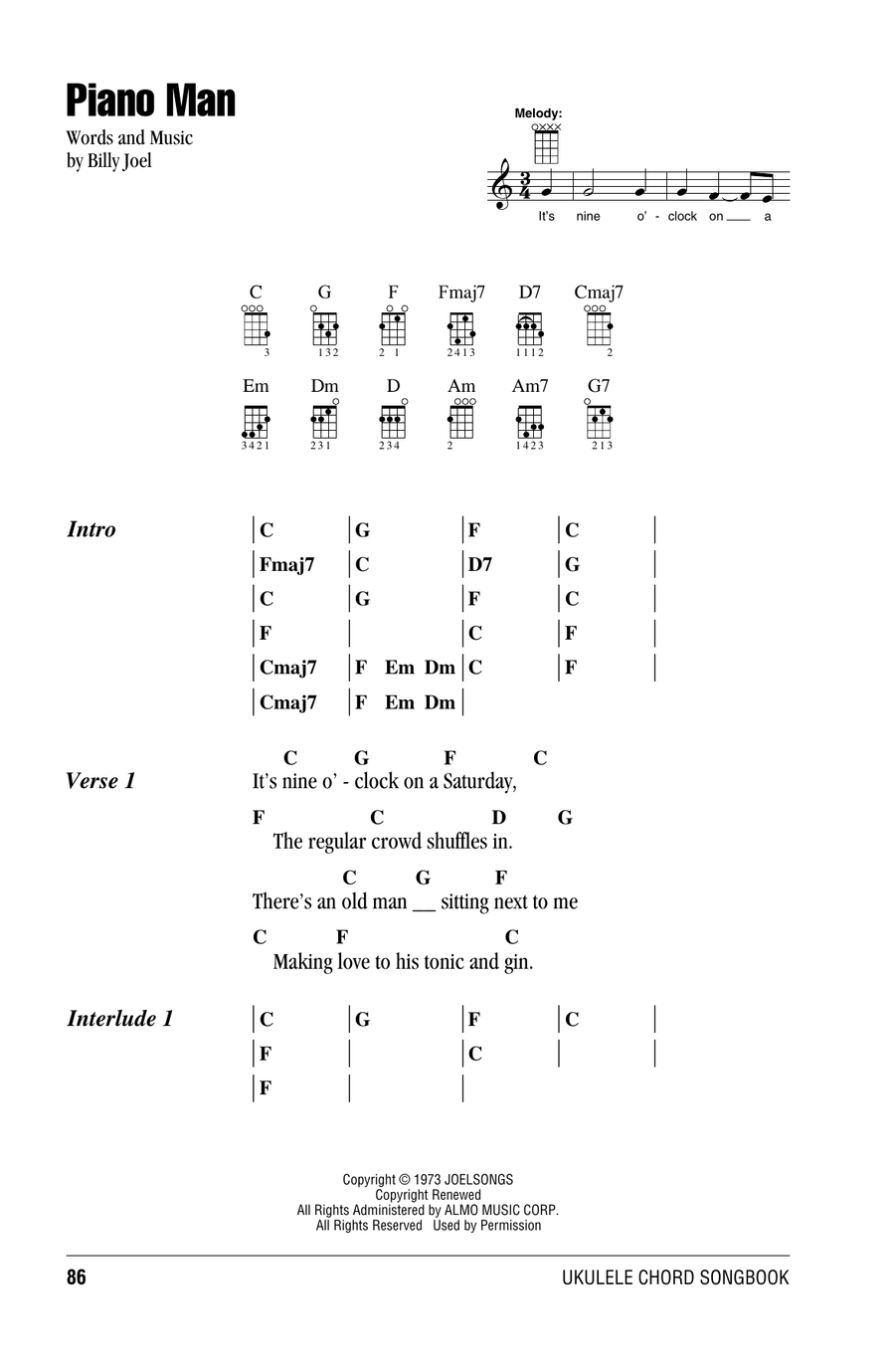 Piano Man Ukulele scores gallery preview page 1